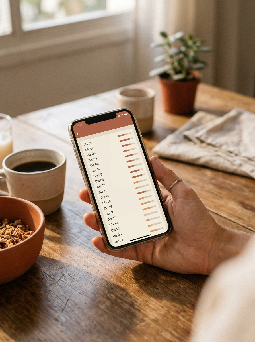 Celular exibindo a plataforma da Rotina da Prosperidade